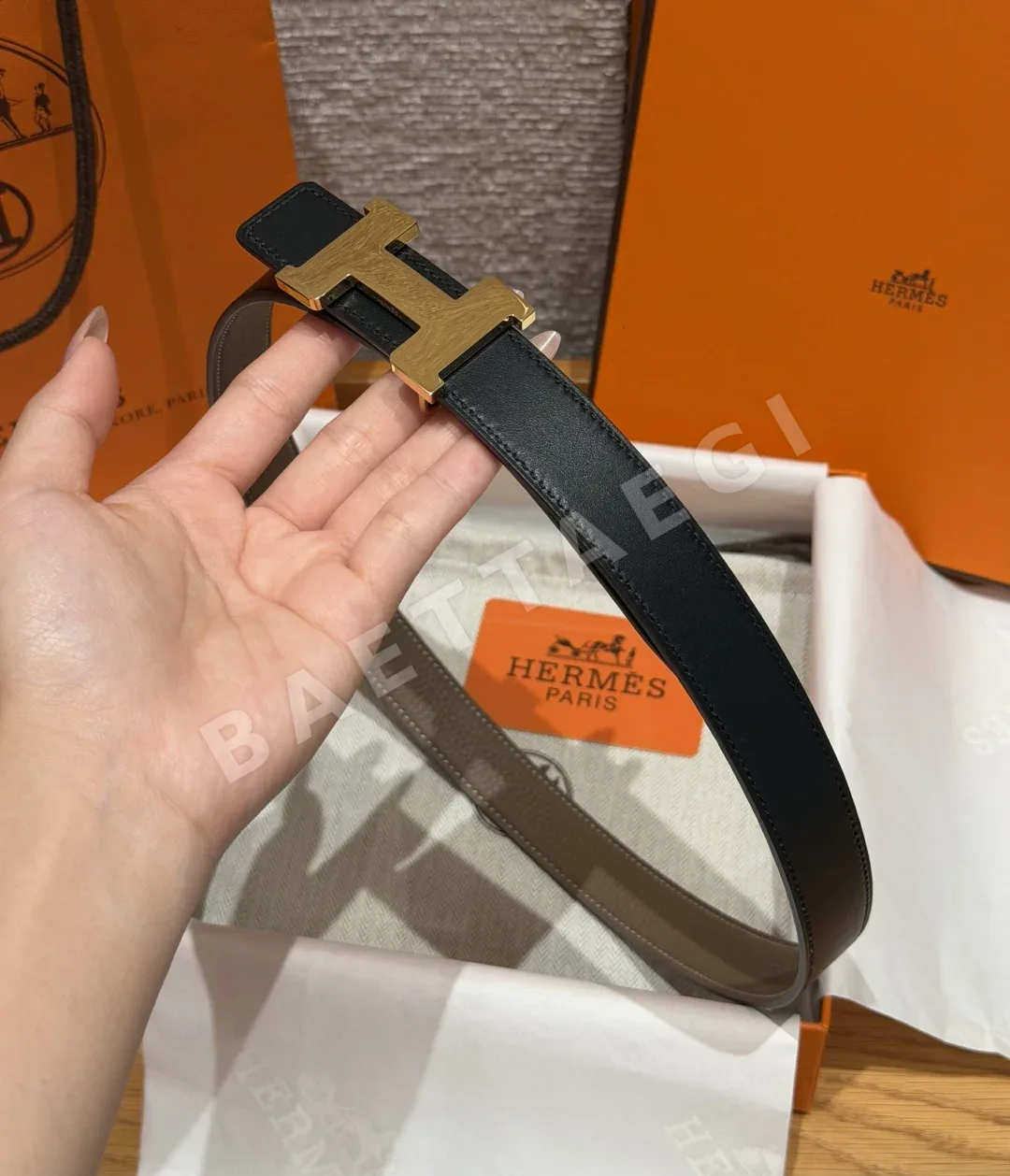 에르메스 미니 콘스탕스 H 메탈 버클 여성용 양면 가죽 벨트 상세 이미지 5