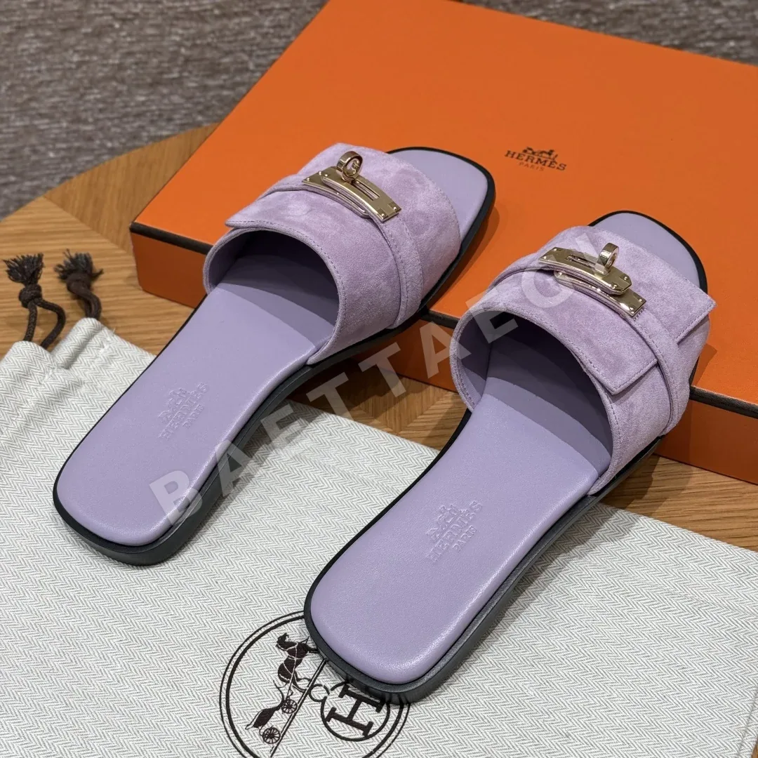 에르메스 줄리아 샌들 보라색 가죽 골드 하드웨어 상세 이미지 4