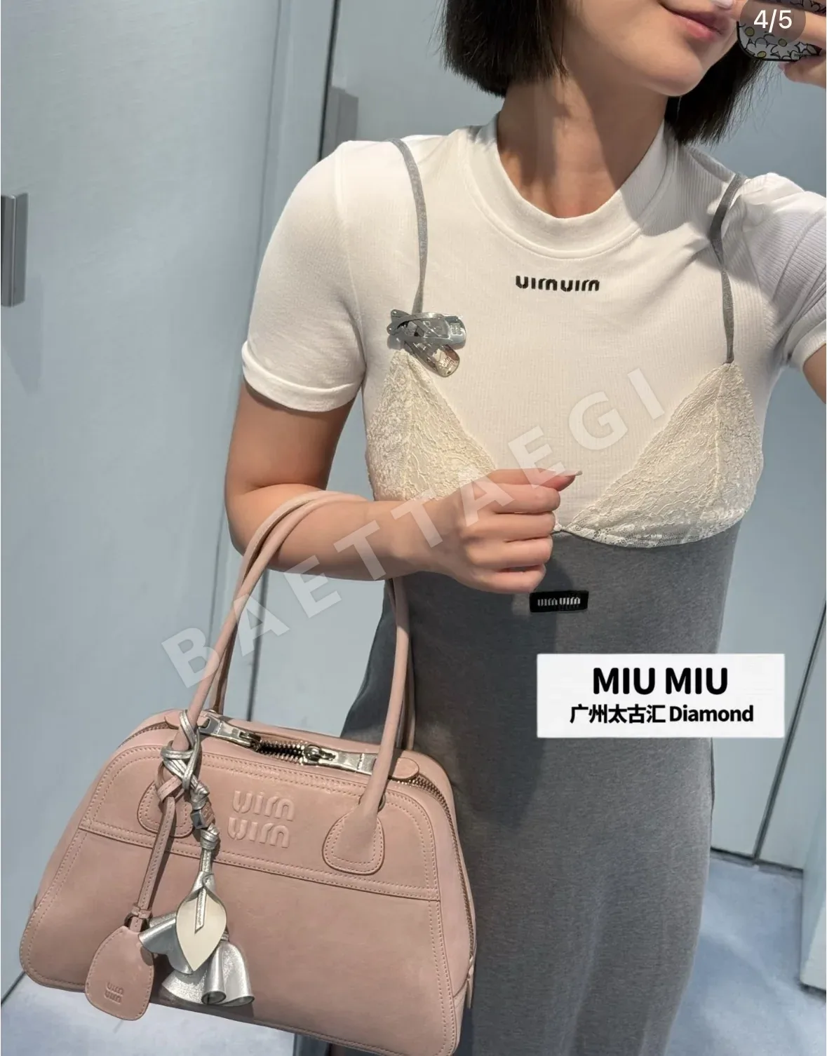 미우미우 그레이 패치워크 레이스 슬립 원피스 상세 이미지 5