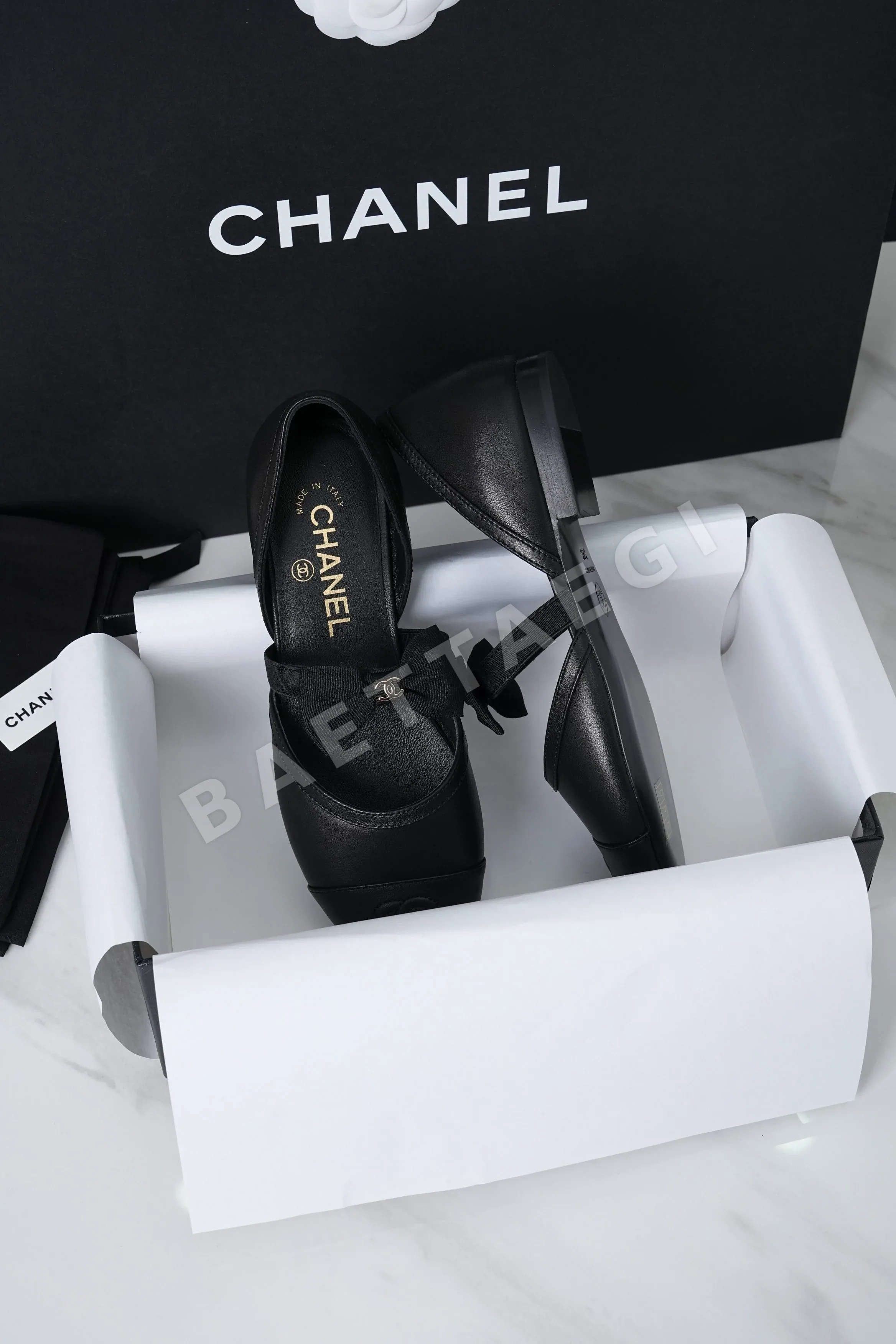 샤넬 메리제인 블랙 홀로우 보우 상세 이미지 4