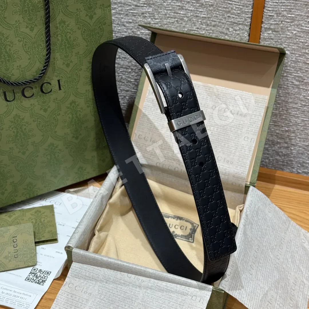 구찌 스퀘어 버클 GG 엠보싱 소가죽 벨트 상세 이미지 4