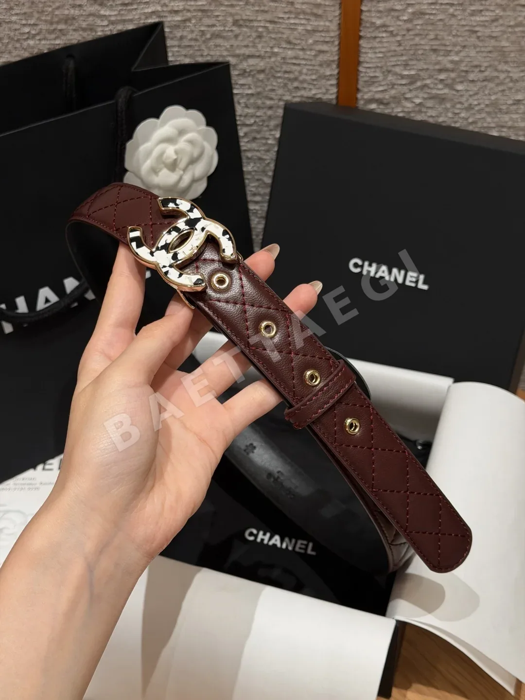 샤넬 다이아몬드 패턴 가죽 벨트 상세 이미지 3