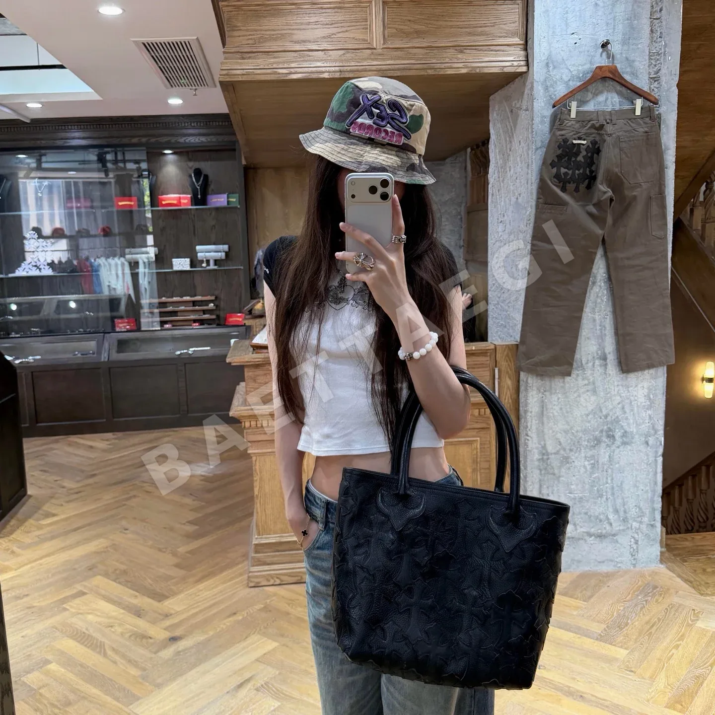 크롬하츠 뉴블랙 풀패턴 가죽 토트가방 상세 이미지 10