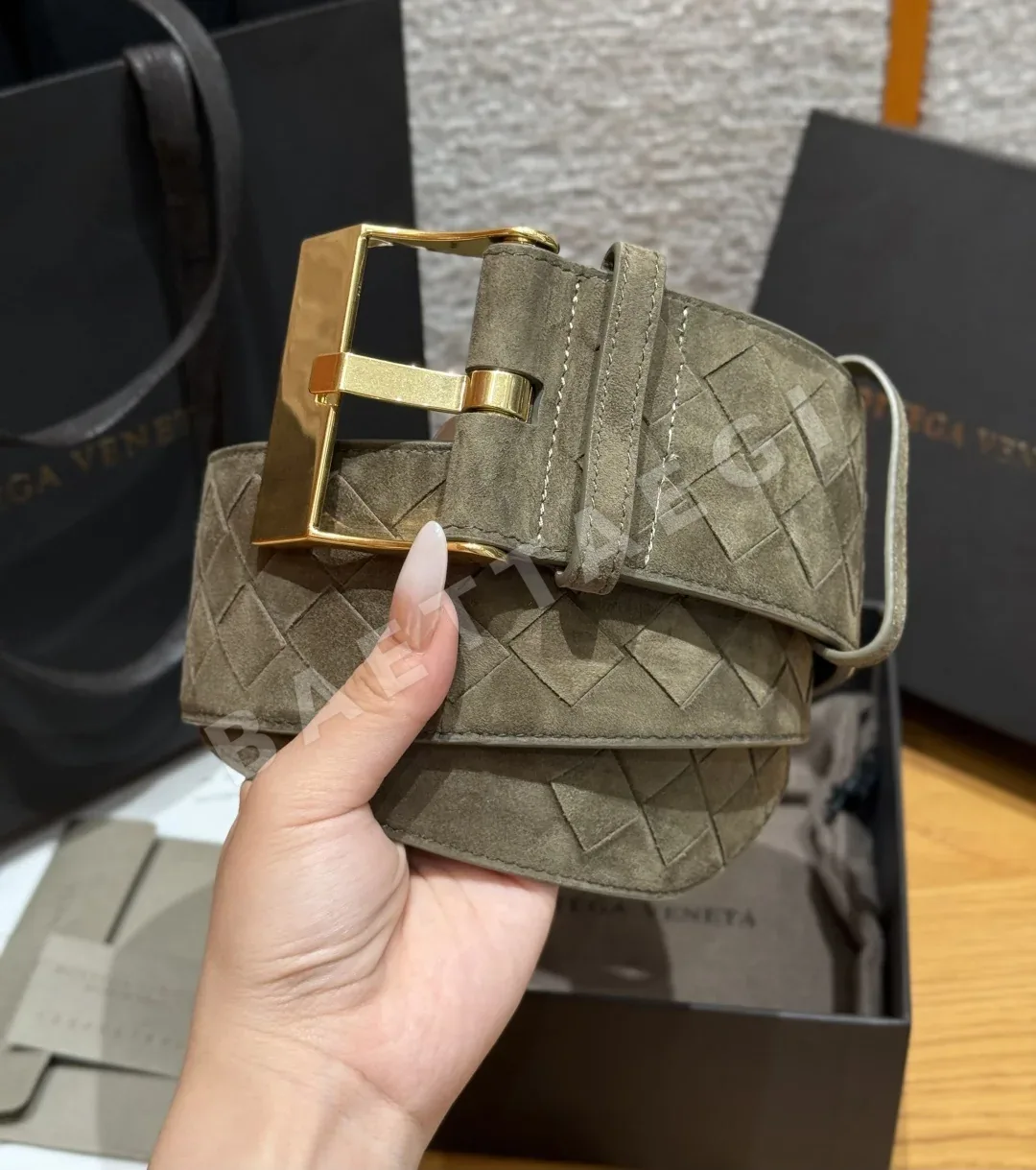 보테가베네타 인트레치아토 스웨이드 벨트 60mm 상세 이미지 2