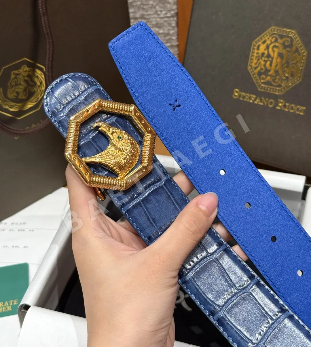 스테파노리치 블루 소가죽 금장 독수리장식 벨트 상세 이미지 6