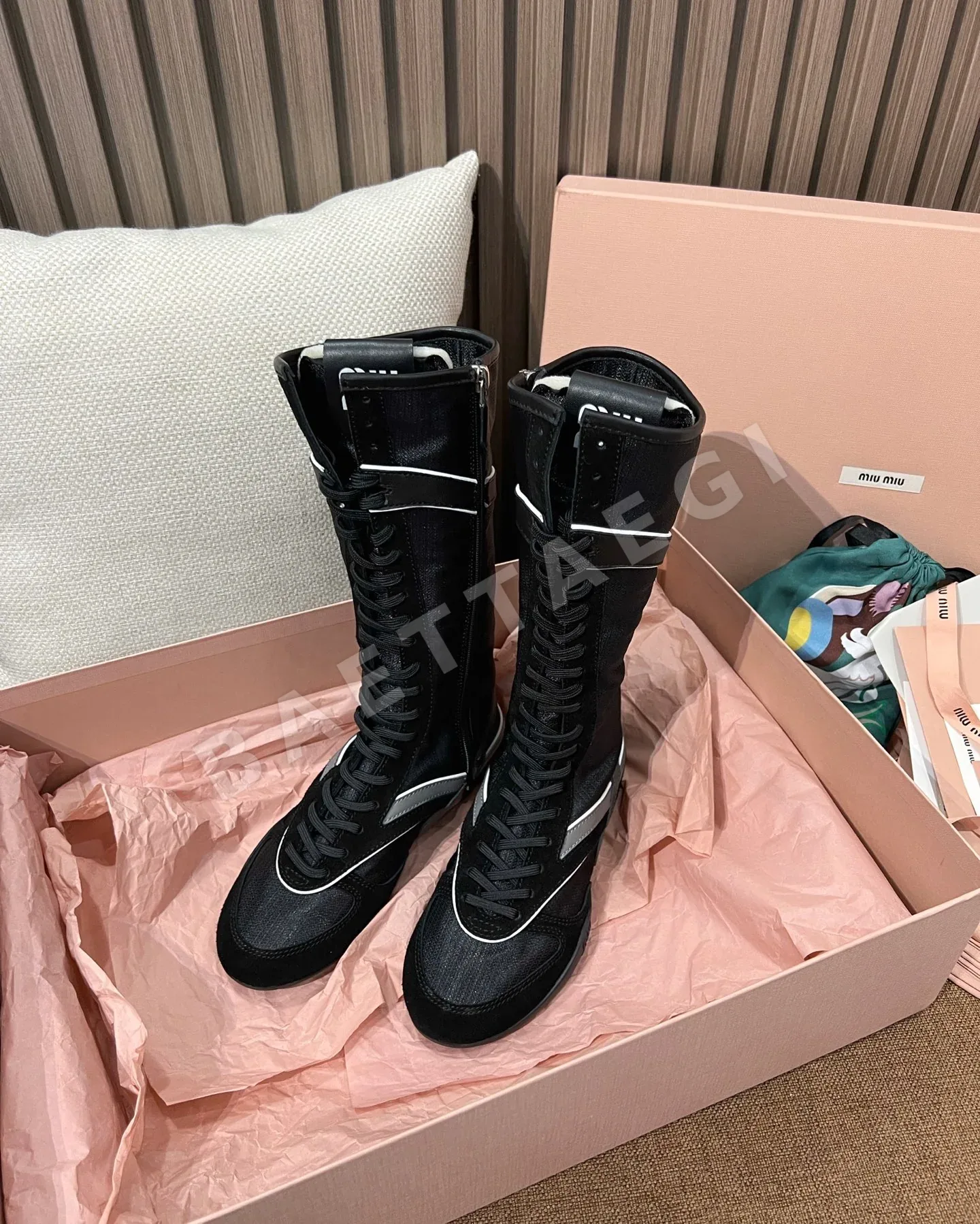 미우미우 부츠 가죽 테크니컬 패브릭 187270