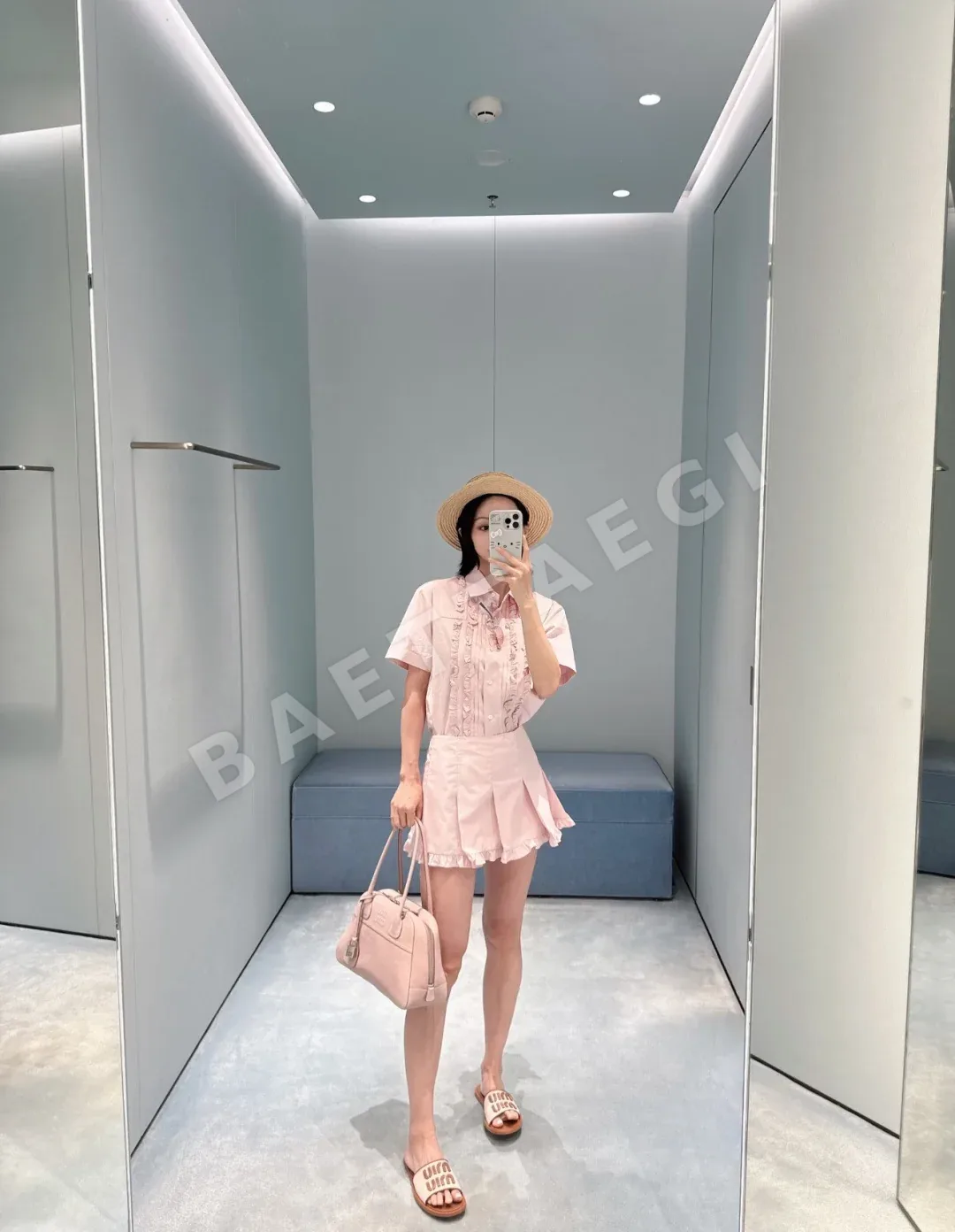 미우미우 프릴 크롭 반팔 셔츠 상세 이미지 6