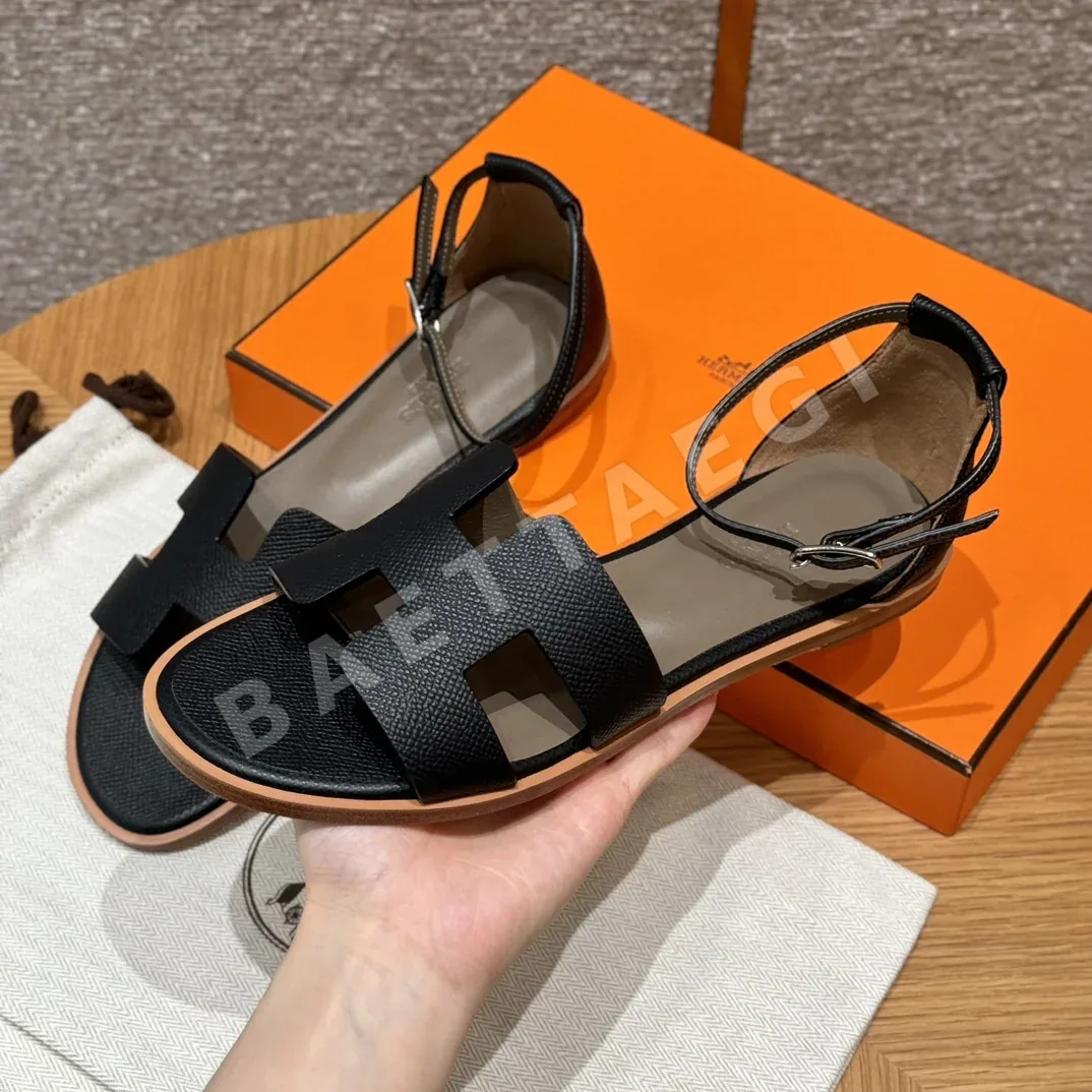 에르메스 산토리니 샌들 블랙 가죽 상세 이미지 8