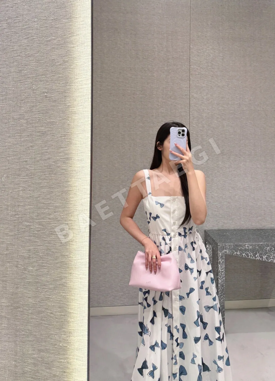 디올 리본 프린트 스퀘어넥 여성 원피스 상세 이미지 3