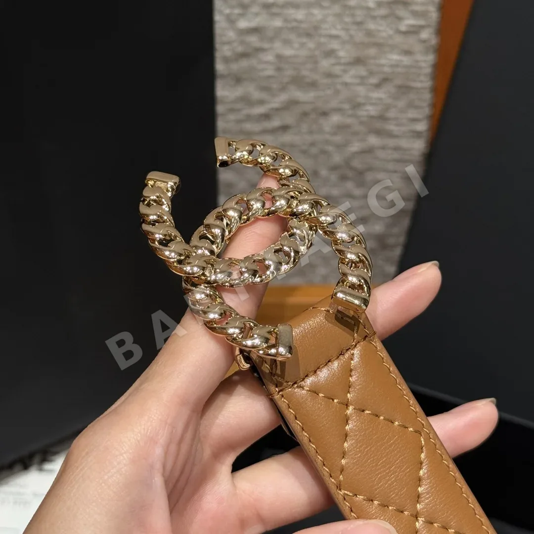 샤넬 더블 C 메탈 로고 램스킨 벨트 상세 이미지 6