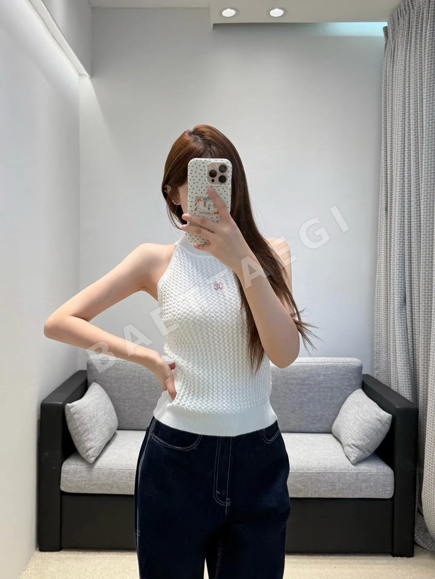 샤넬 홀터넥 크롭 니트 베스트 상세 이미지 3