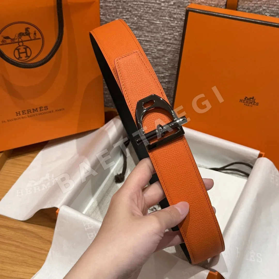 에르메스 앱송 가죽 양면 남성용 금속 버클 벨트 상세 이미지 5