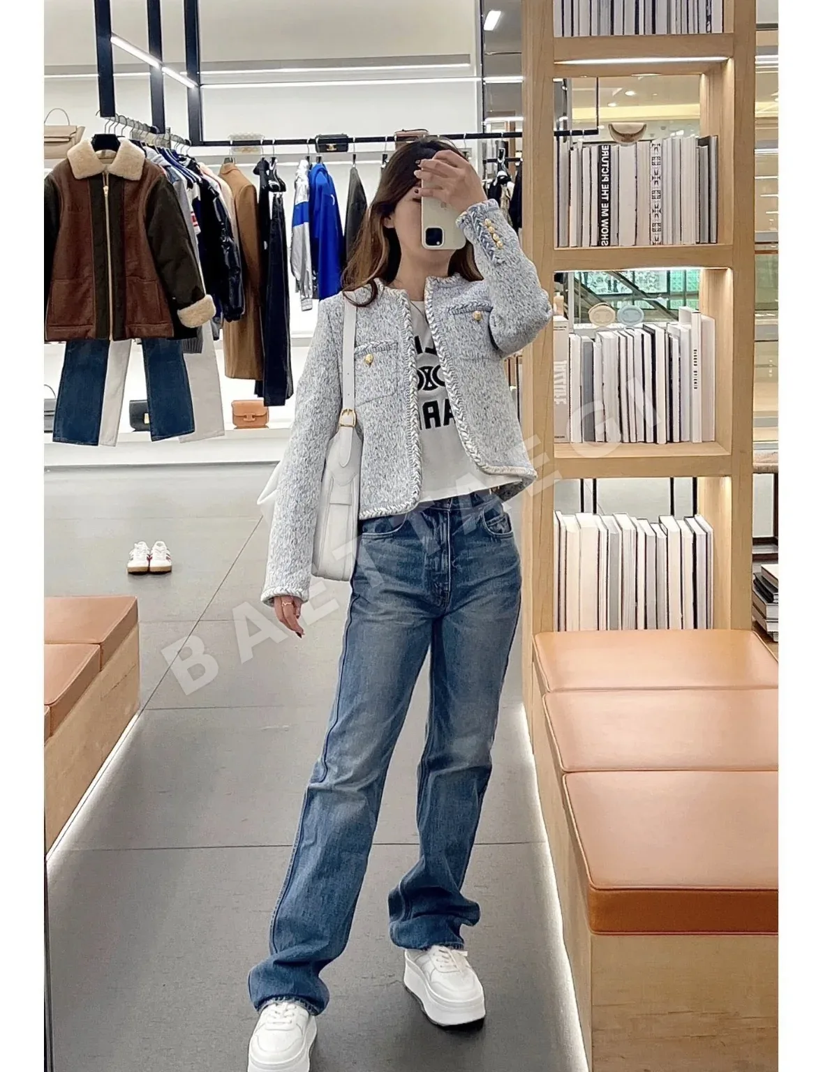 셀린느 그레이셔블루 트위드 크롭 자켓 상세 이미지 8
