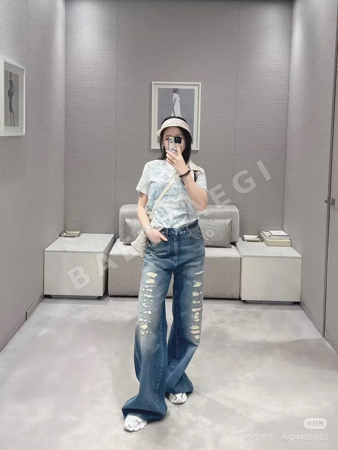 디올 다미지 가공 와이드 레그 데님 바지 상세 이미지 5