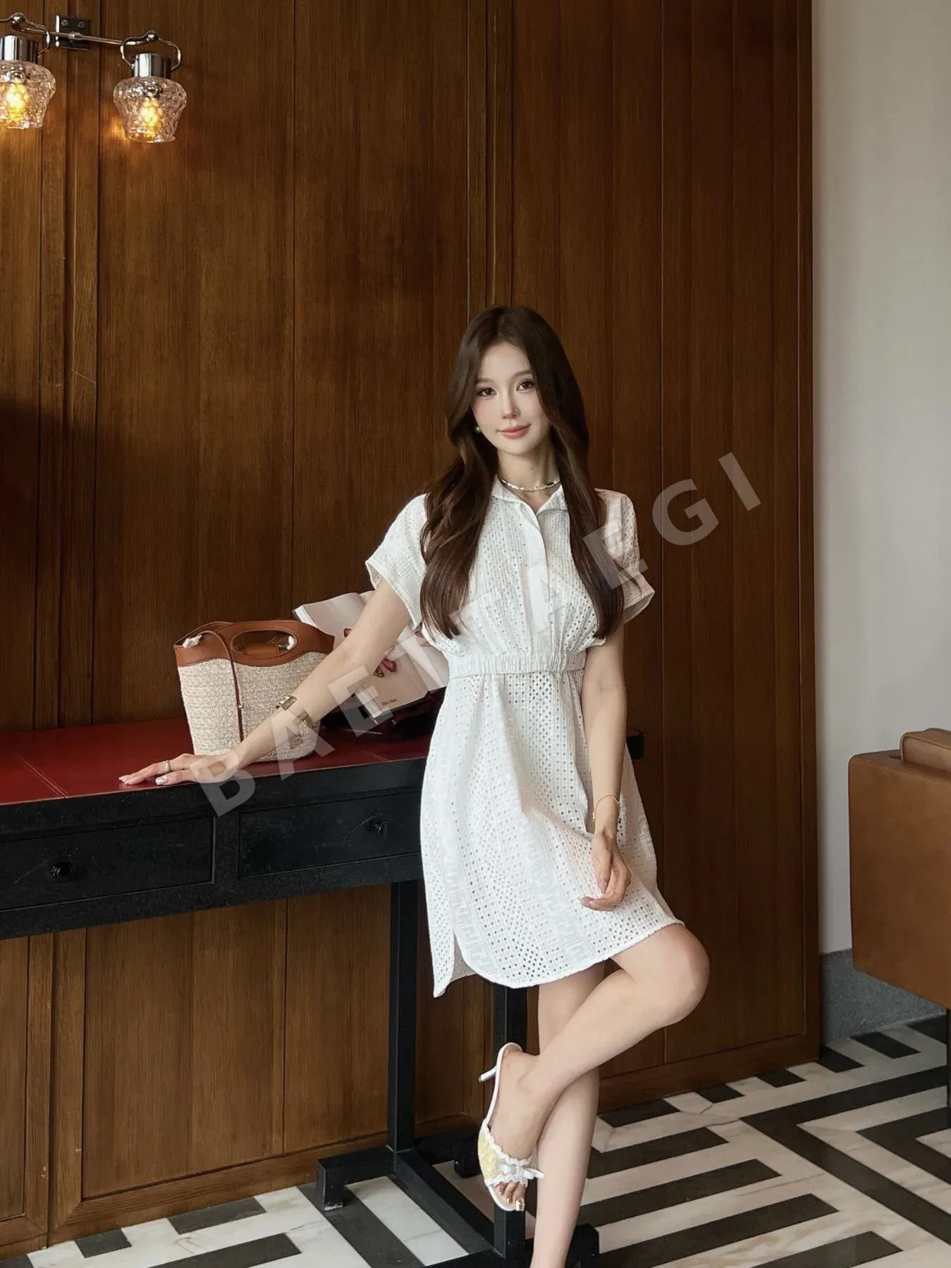 펜디 레이스 플라워 레이저 컷 여성 원피스 114716