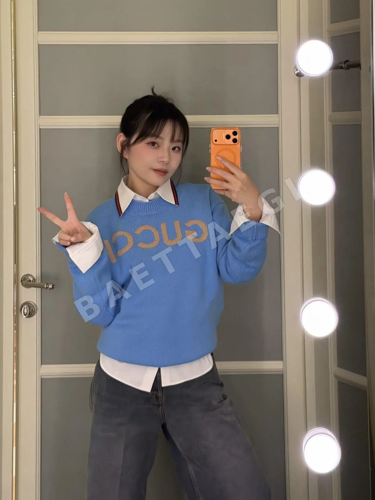 구찌 레터 자수 울 숏 니트 상세 이미지 2