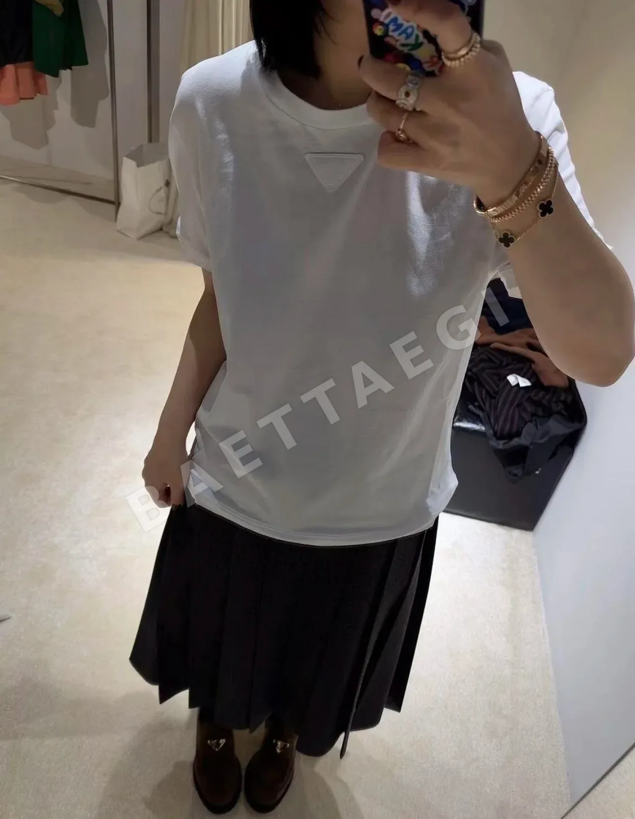프라다 코튼 여성 반팔 티셔츠 상세 이미지 2