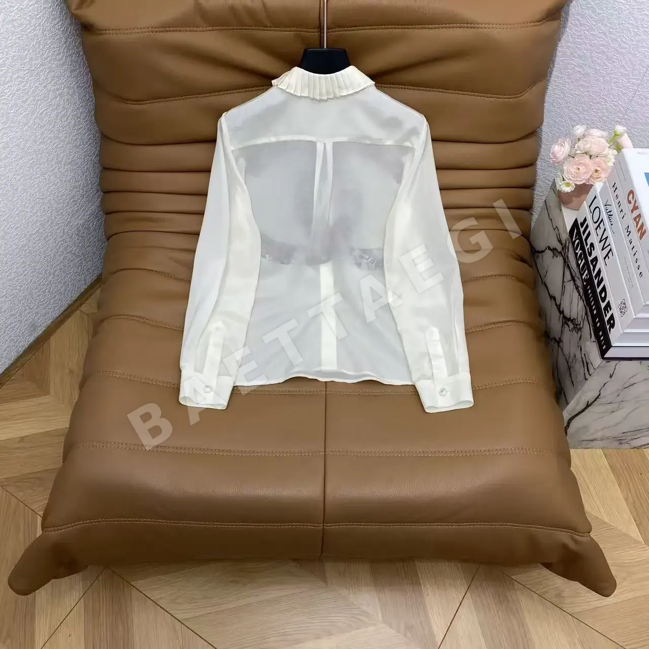 샤넬 헤비웨이트 실크 아코디언 플리츠 카라 셔츠 상세 이미지 9
