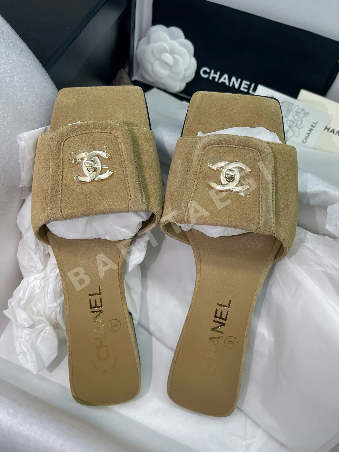 샤넬 브라운 스웨이드 슬리퍼 149778