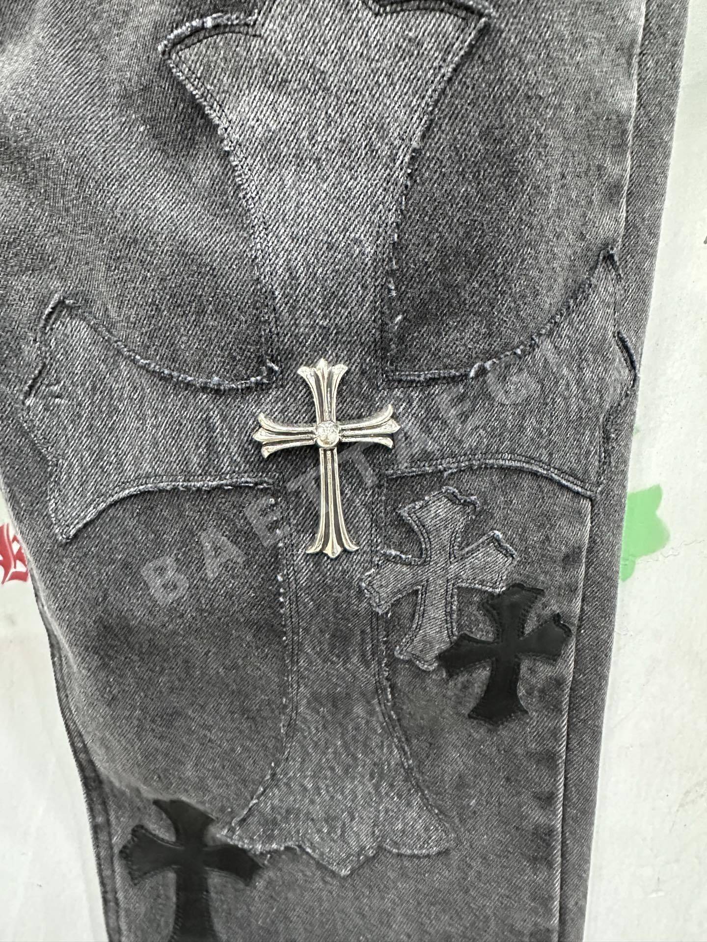크롬하츠 가죽 데님 패치워크 남성 바지 상세 이미지 8