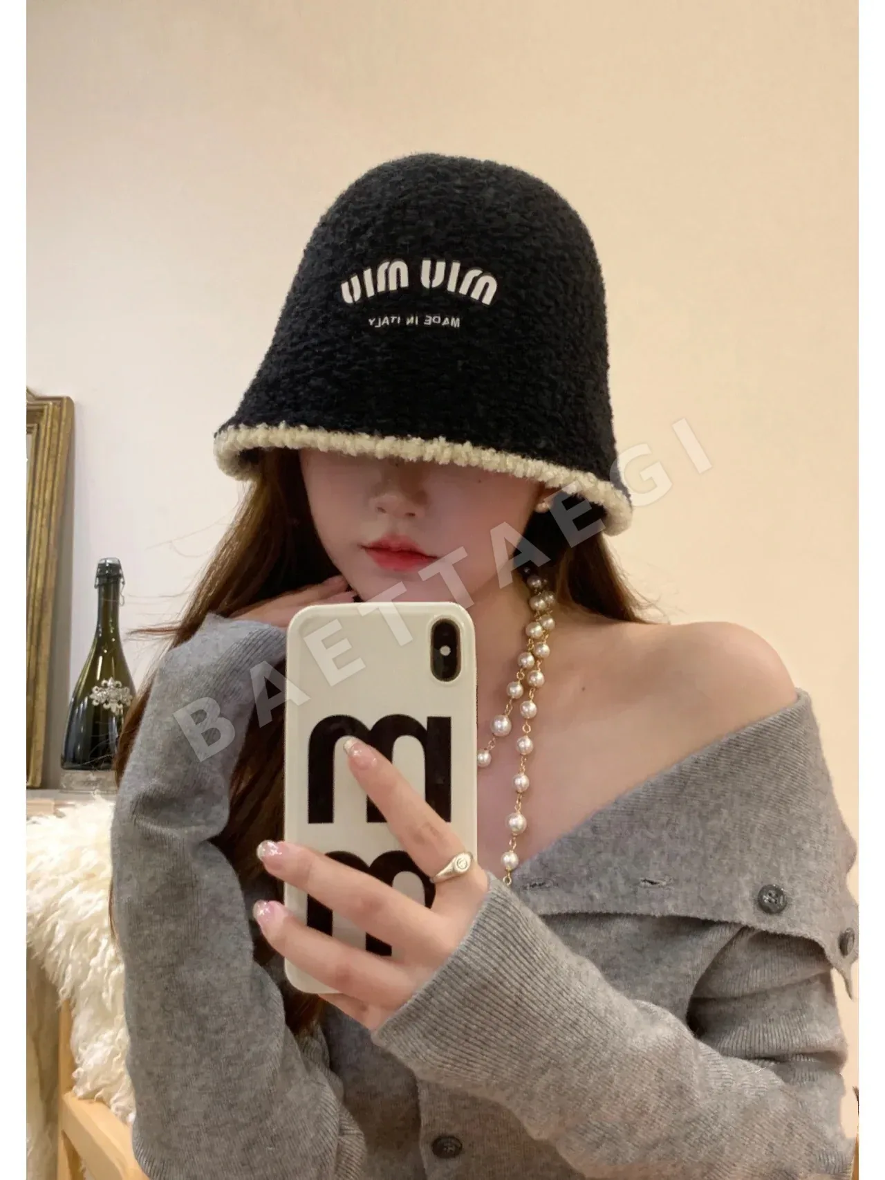 미우미우 램 울 퍼 버킷 햇 모자 상세 이미지 3