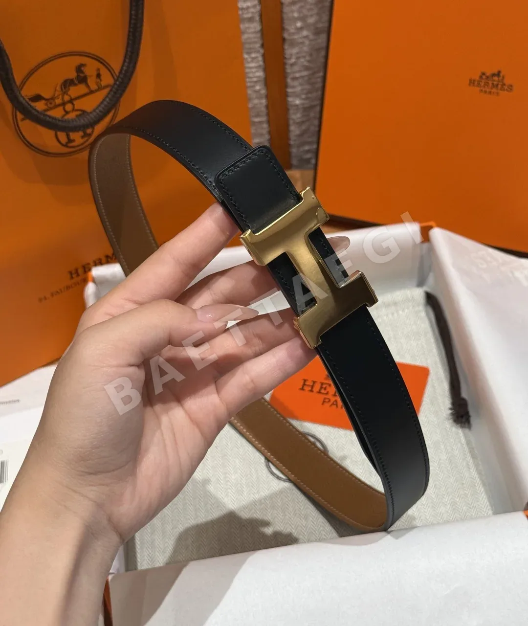 에르메스 H 버클 양면 가죽 벨트 상세 이미지 3