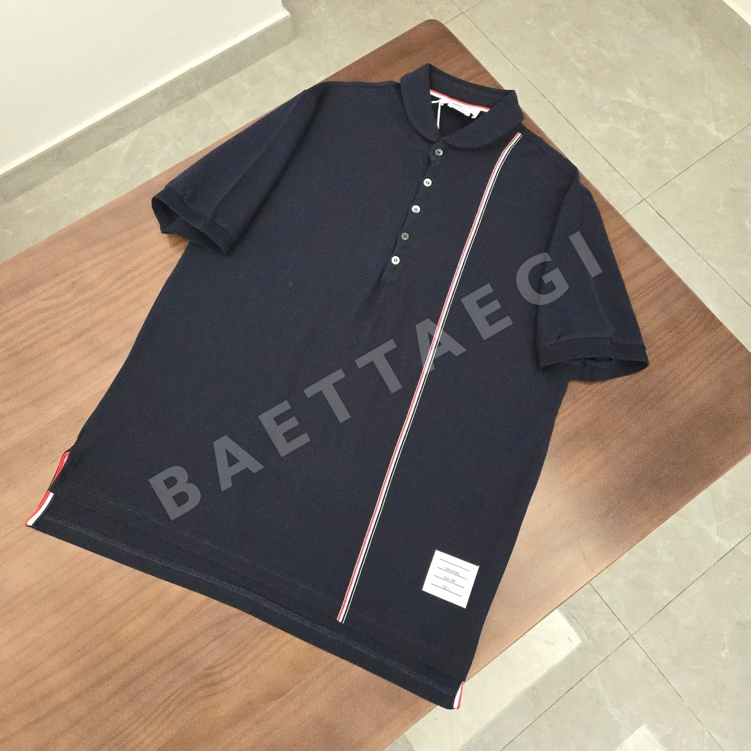 톰브라운 스트라이프 코튼 반팔 폴로셔츠 5363