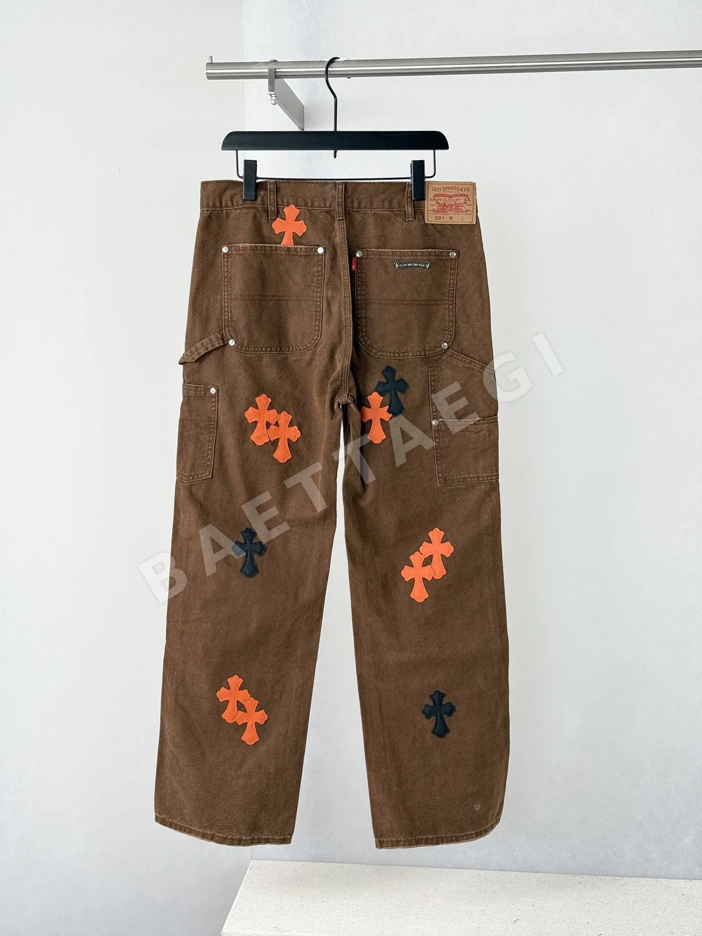 크롬하츠 가죽 십자패널 카펜터 바지 상세 이미지 2