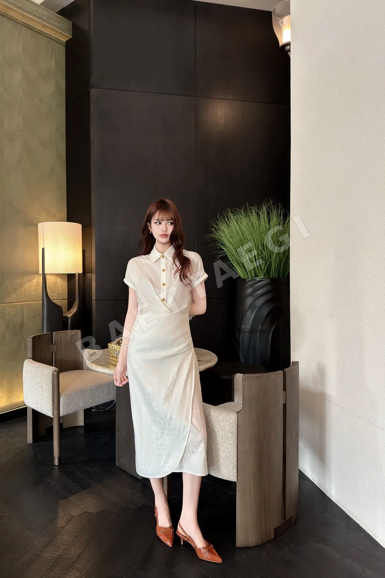 발렌티노 실크 소재 패턴 카라 여성 원피스 114718