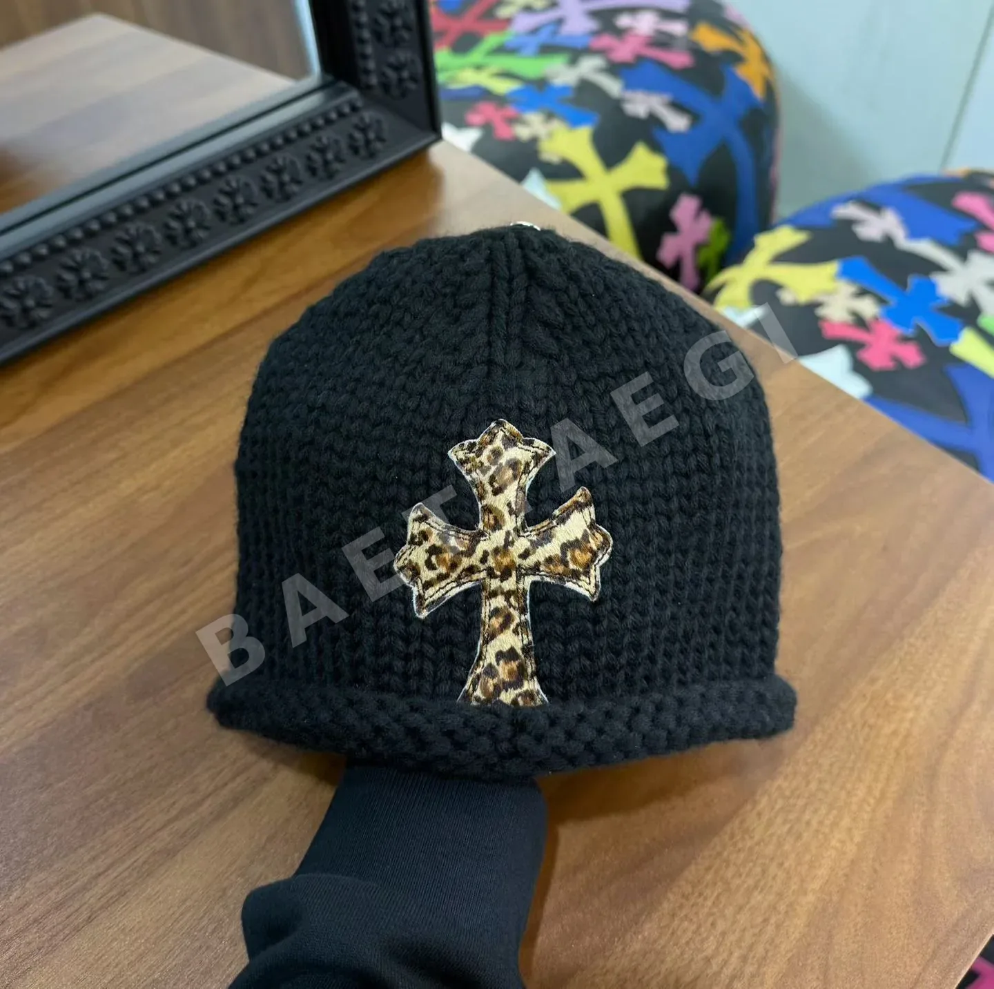 크롬하츠 블랙 레오파드 가죽 비니 상세 이미지 5