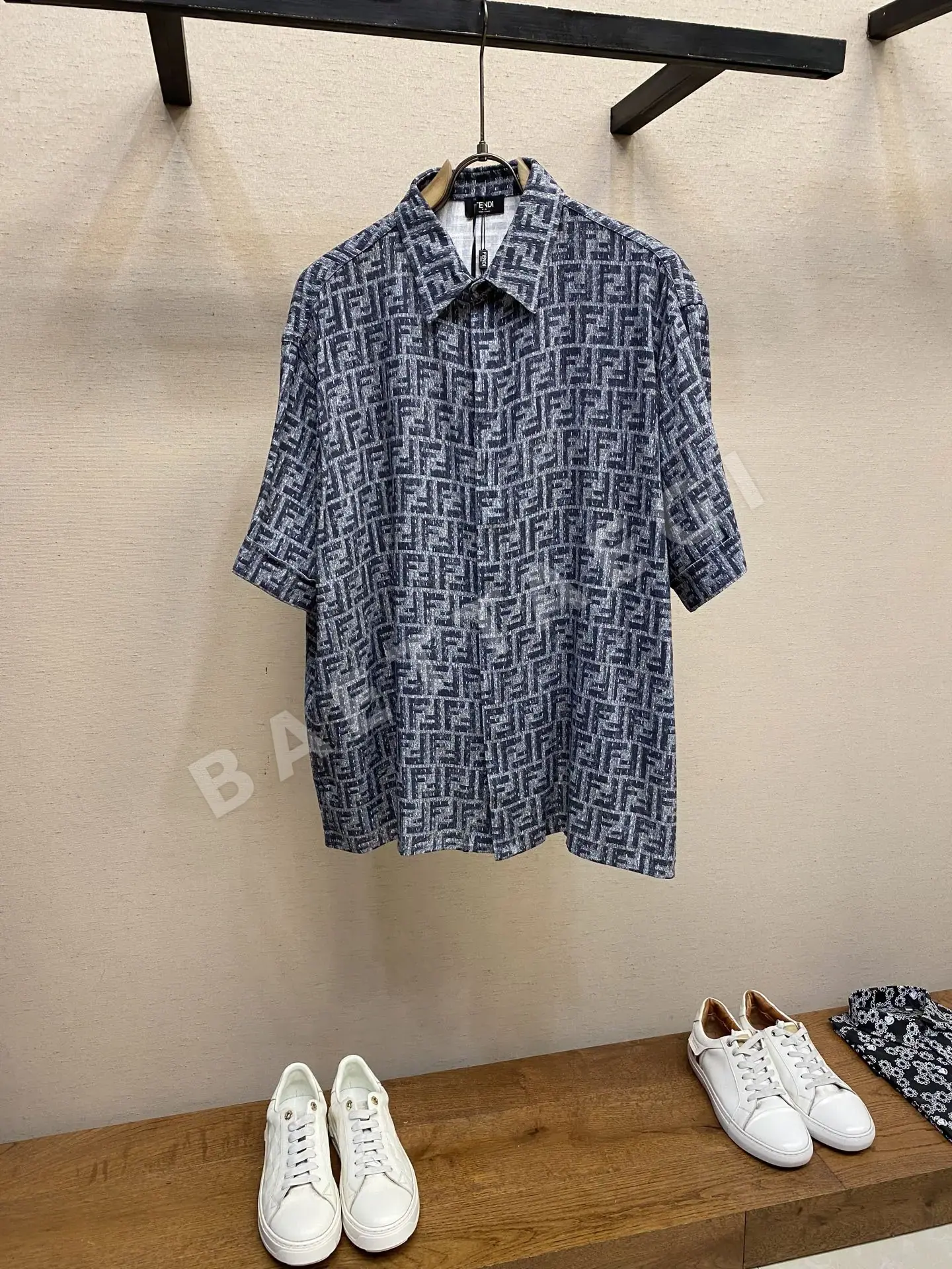 펜디 블루 탑스티치 남성 반팔 티셔츠 65774