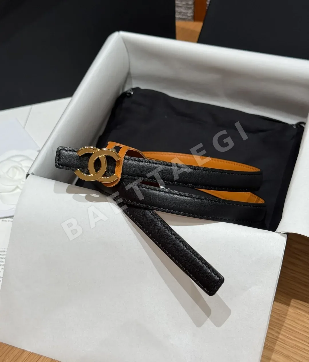 샤넬 더블 C 로고 가죽 벨트 177373