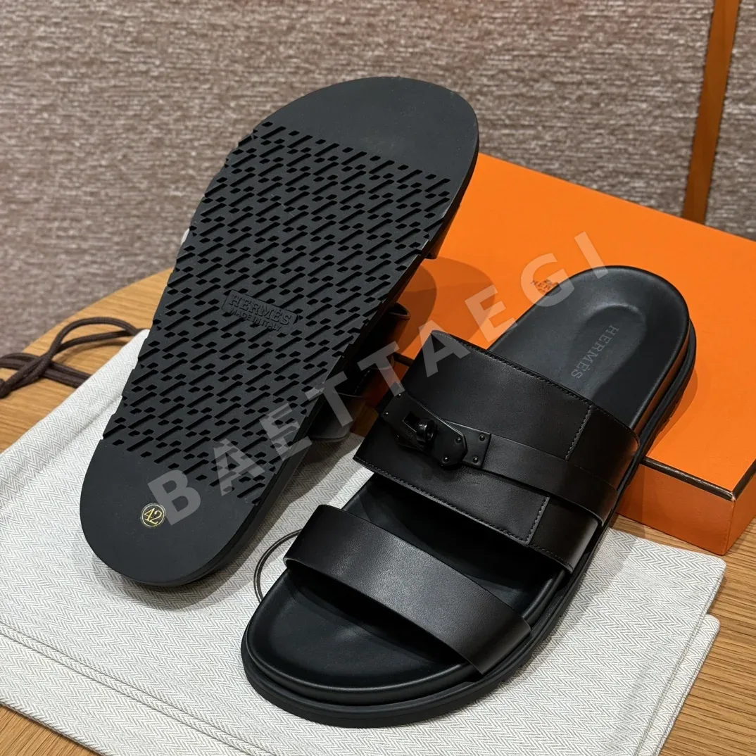 에르메스 잭슨 샌들 블랙 가죽 검정 버튼 상세 이미지 7