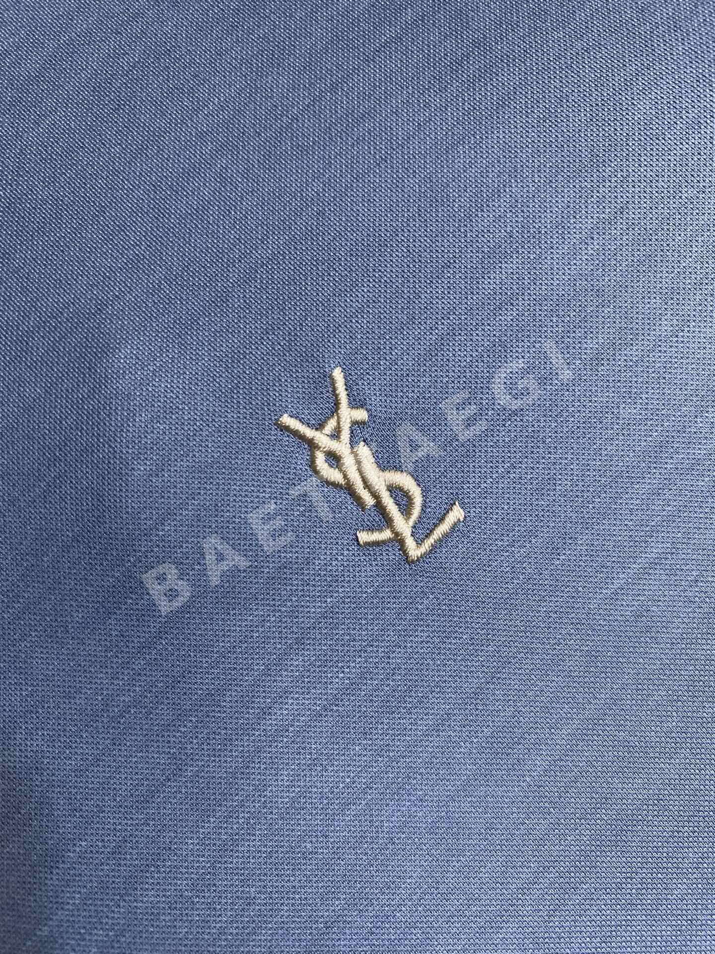 생로랑 남성 더스티 블루 자수 반팔 티셔츠 상세 이미지 5