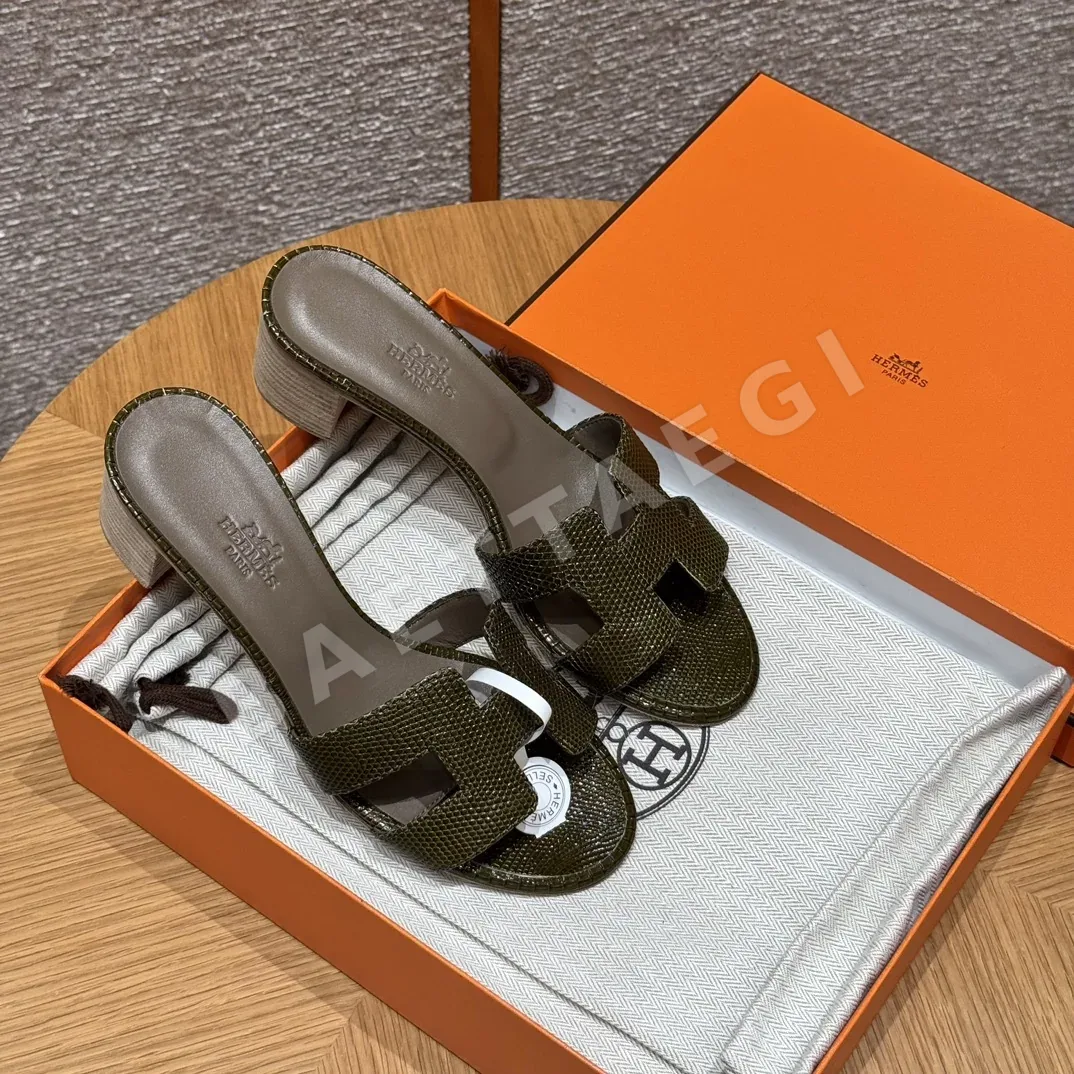 에르메스 오아시스 샌들 올리브그린 도마뱀가죽 하이힐 상세 이미지 4