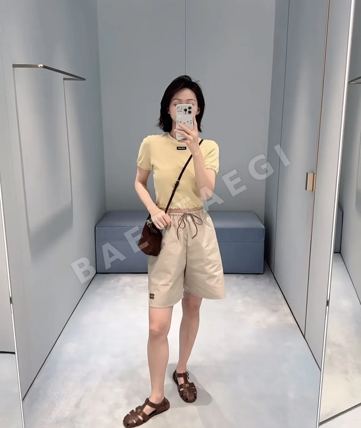 미우미우 레이스 트림 리브 크롭 반팔 티셔츠 상세 이미지 8