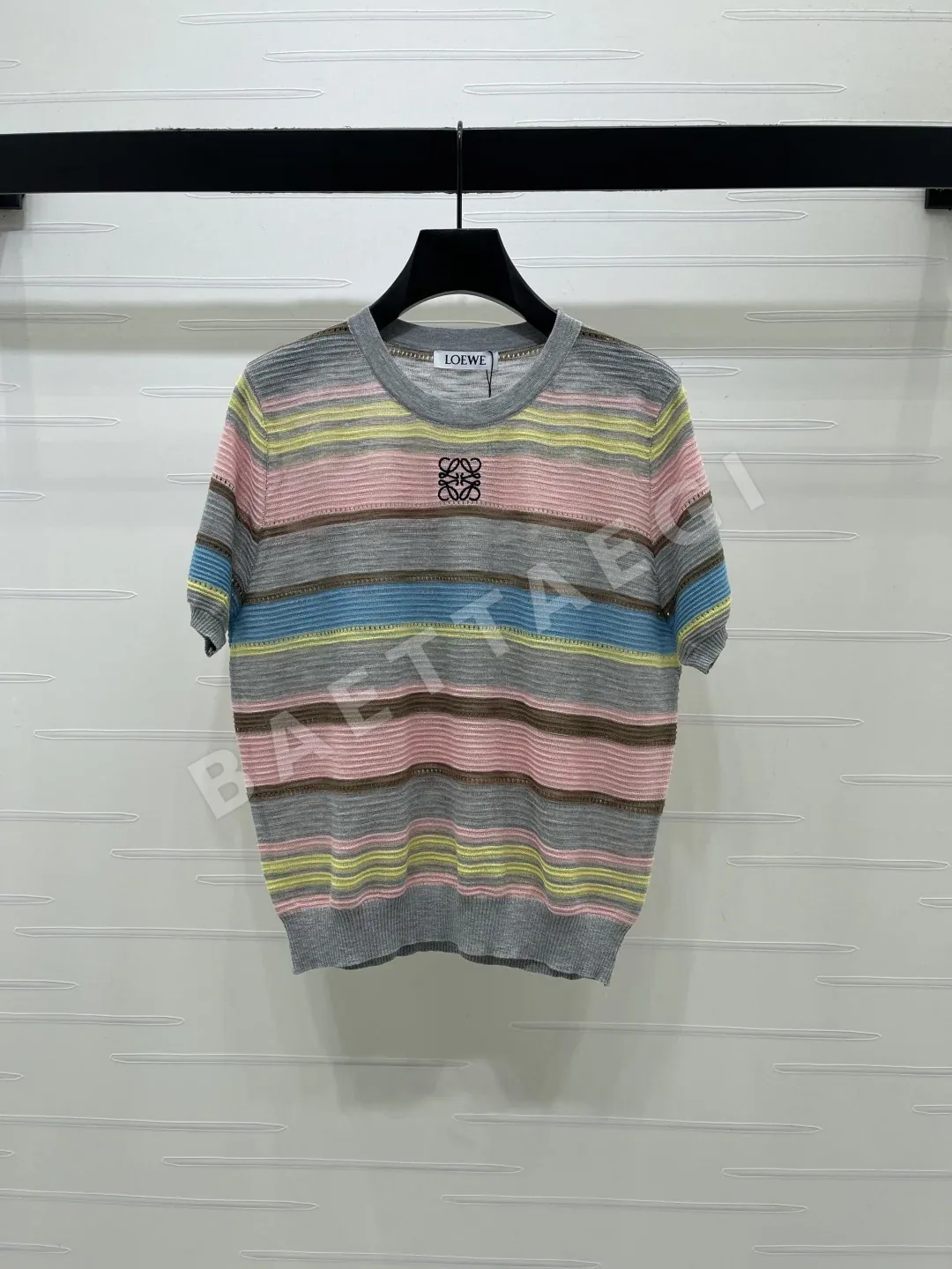 로에베 스트라이프 크루넥 반팔 니트 셔츠 96847