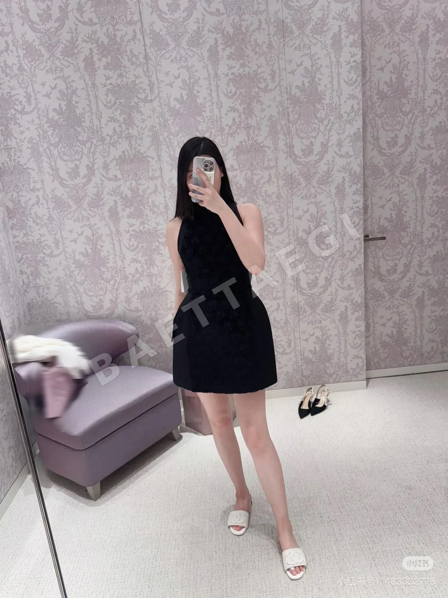 샤넬 민소매 스탠드 카라 A라인 여성 원피스 상세 이미지 9