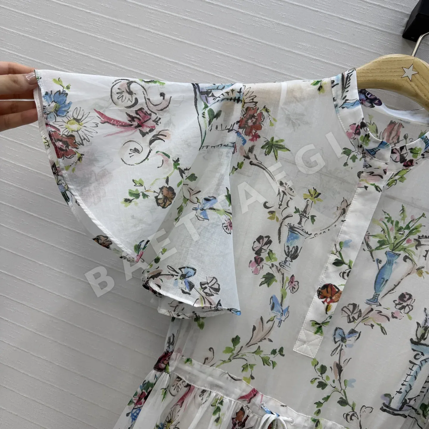 디올 이비에라 컬러풀 부케 프린트 실크 코튼 맥시 원피스 상세 이미지 3