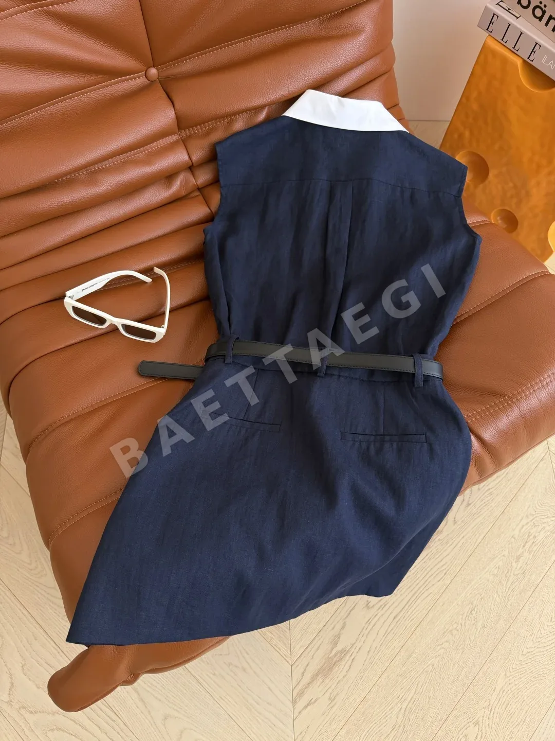 셀린느 린넨 컬러 블록 페이크 투피스 원피스 상세 이미지 9