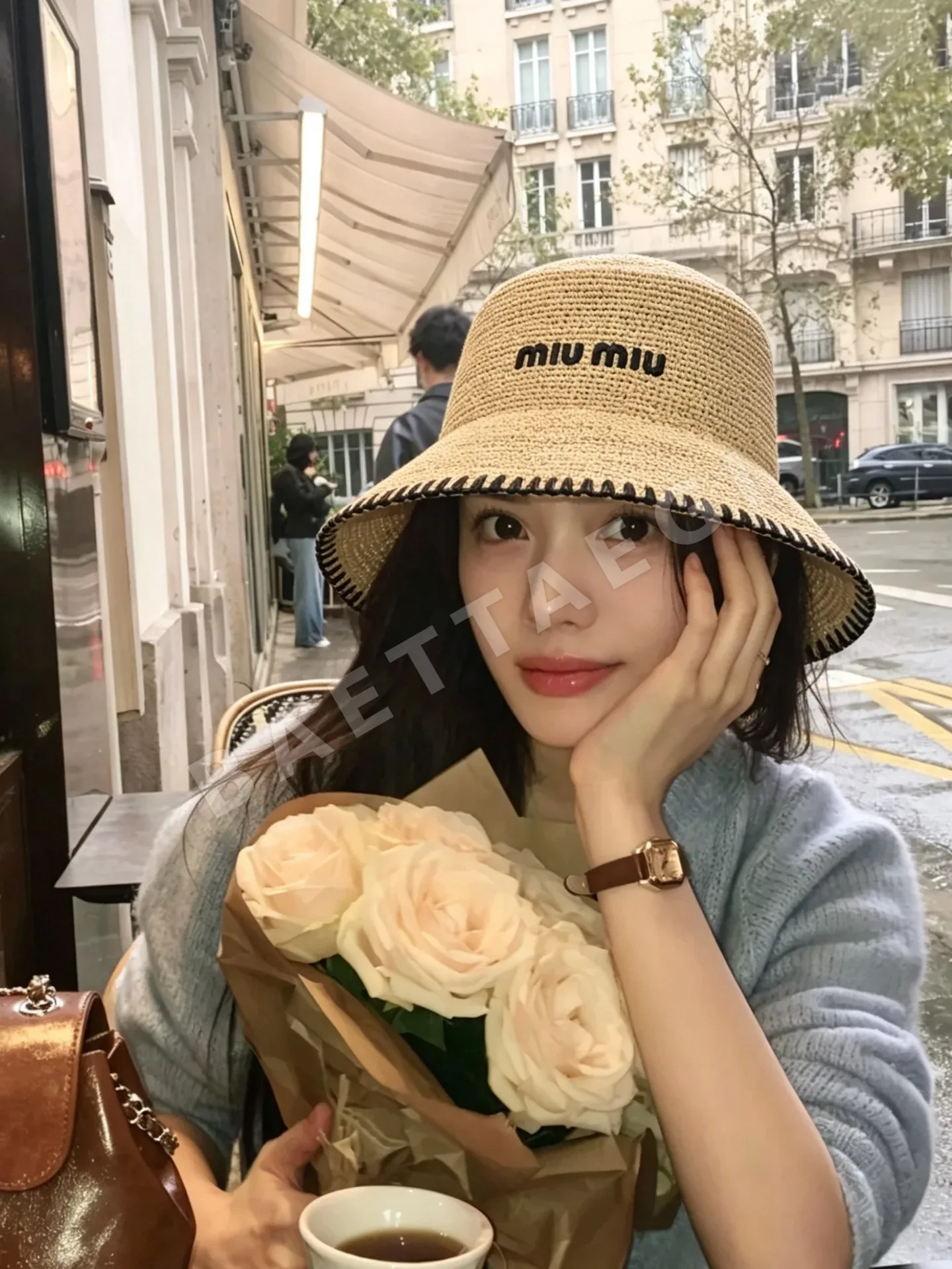 미우미우 라피아 메시 밀짚모자 119968