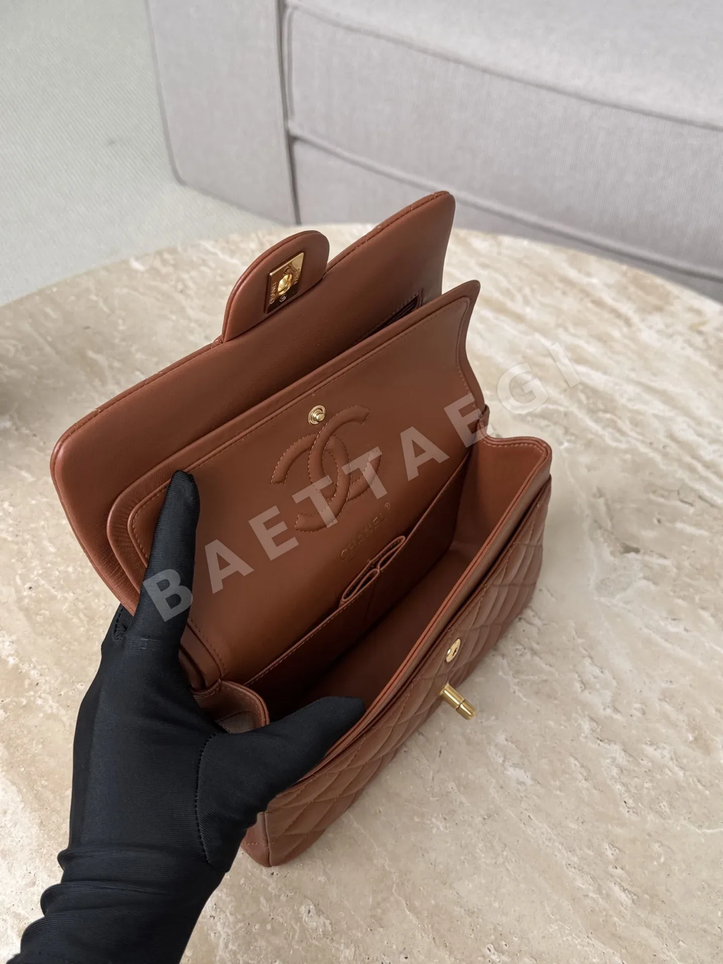 샤넬 램스킨 카라멜 금장 미니 핸드백 33226