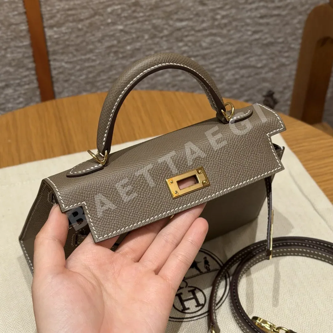 에르메스 미니 켈리 2 엘리펀트 그레이 가죽 가방 상세 이미지 5