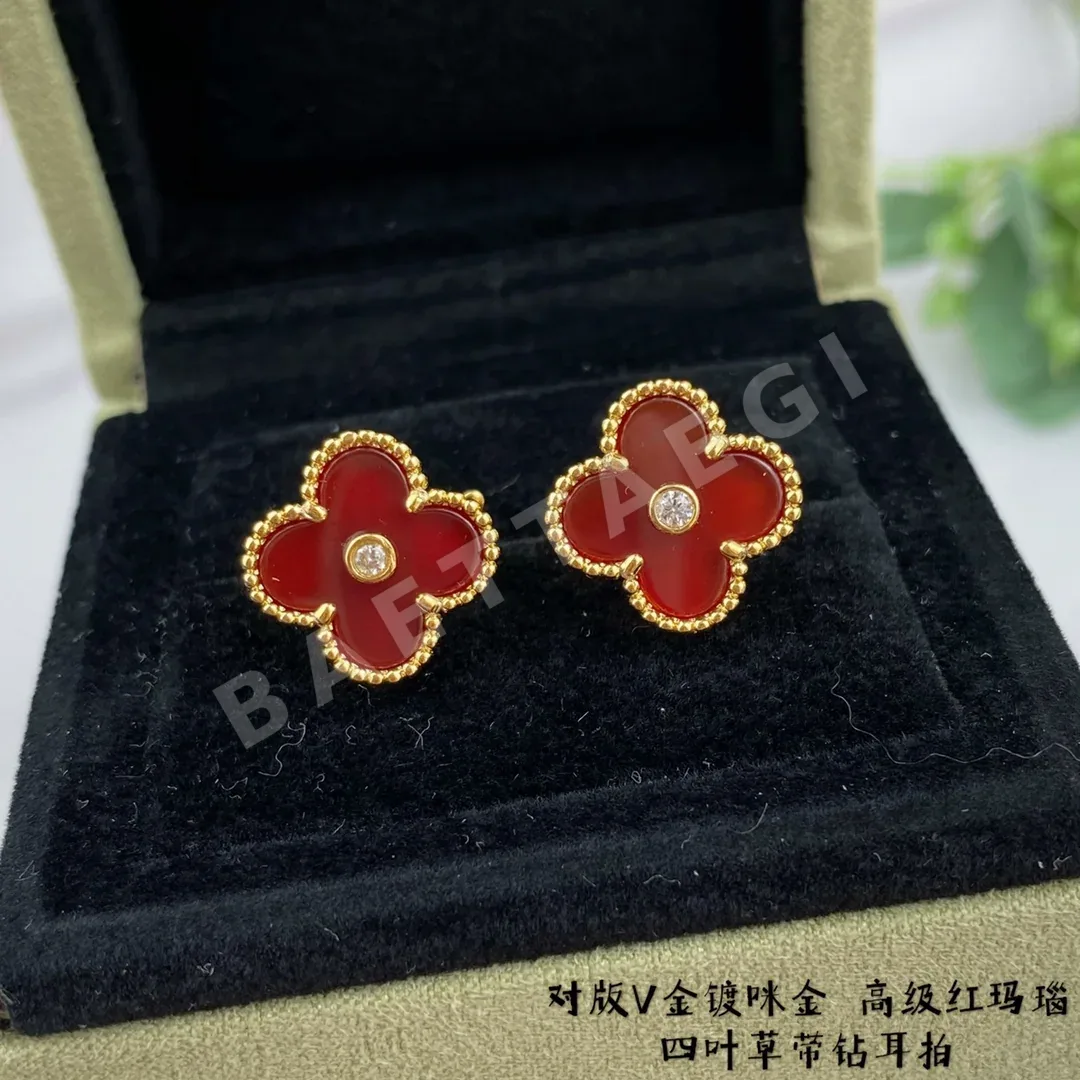 반클리프앤아펠 레드 아게이트 네 잎 클로버 귀걸이 상세 이미지 4