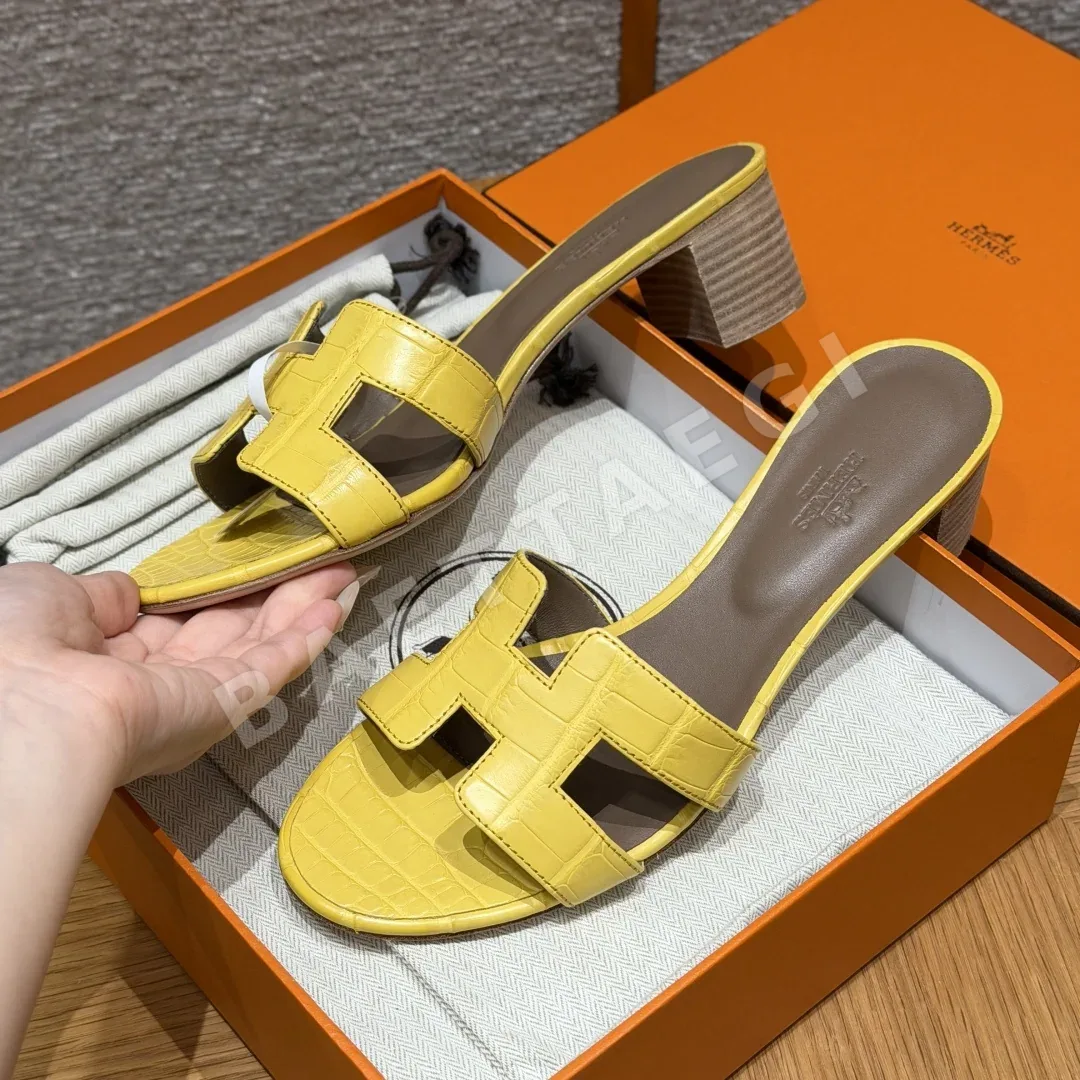 에르메스 오아시스 샌들 레몬이엘로우 악어가죽 하이힐 상세 이미지 4