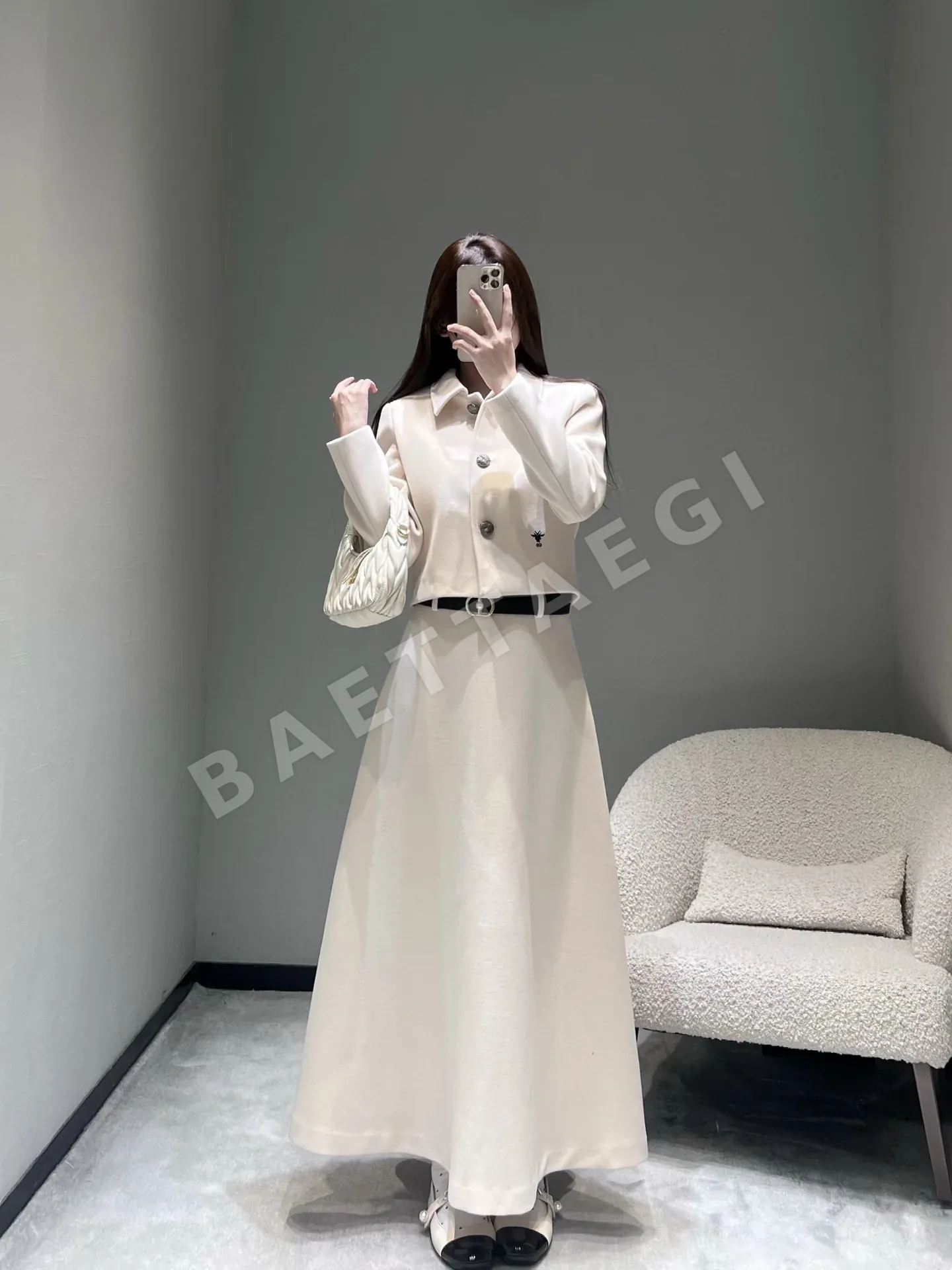 디올 CD 라이트 살구색 하이웨스트 스커트 상세 이미지 4