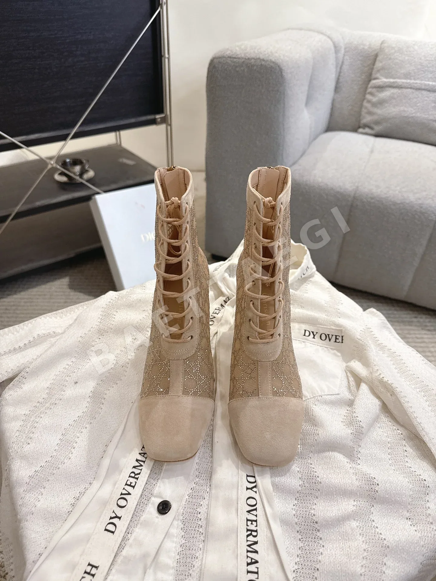 디올 자디오르 자카드 자수 메시 부츠 8840