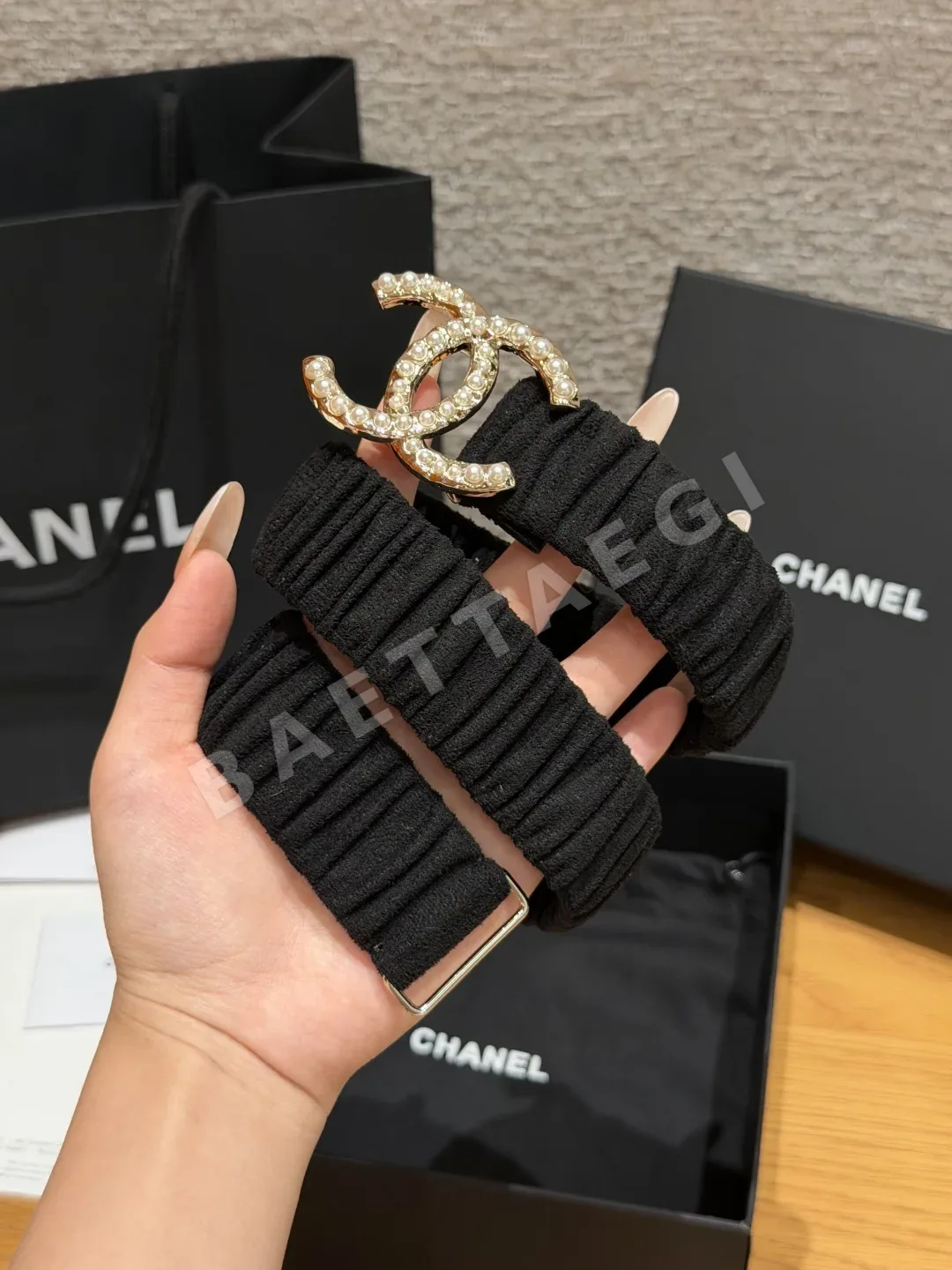 샤넬 램스킨 진주 더블 C 허리벨트 30mm 174304