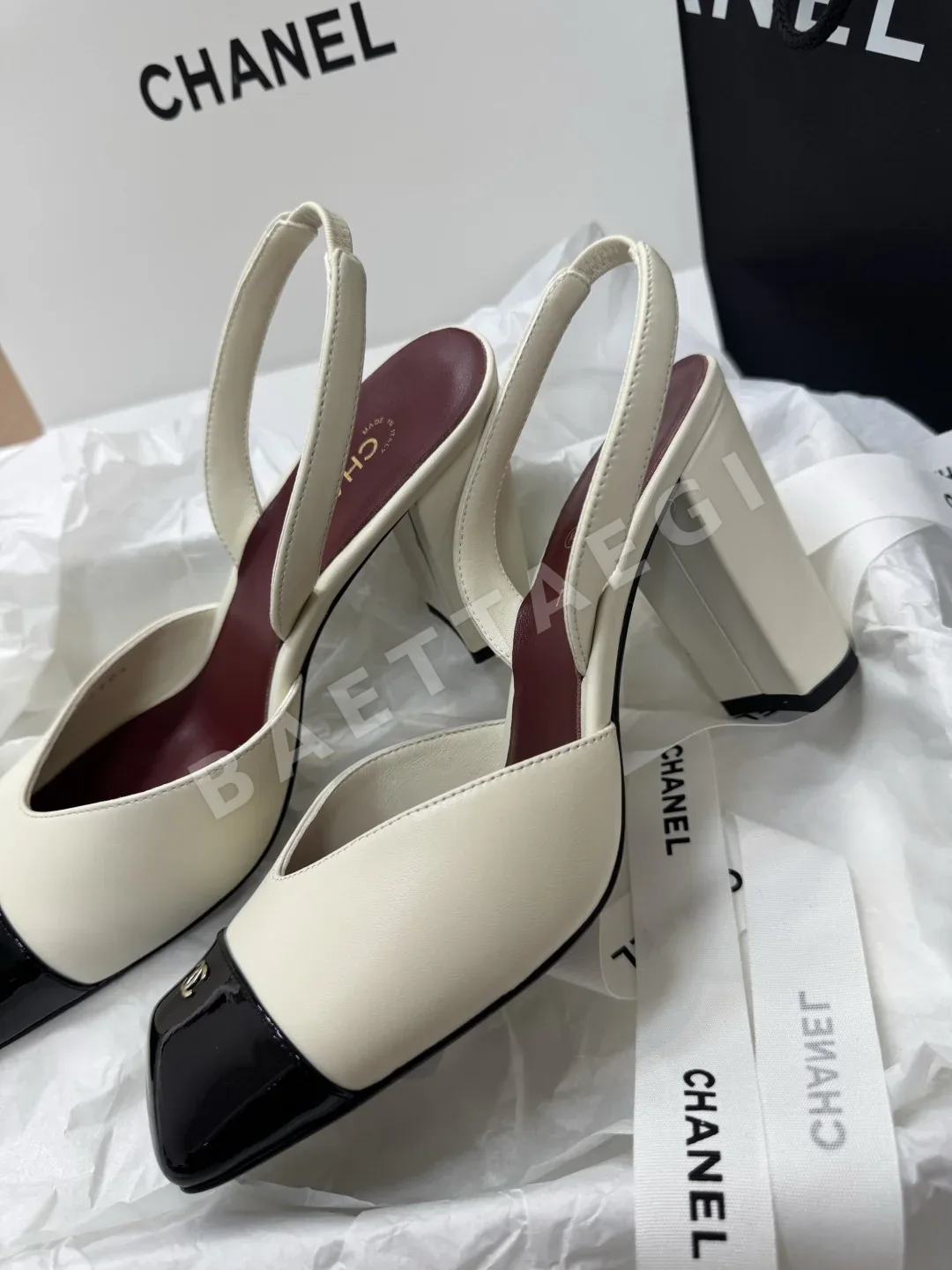 샤넬 26S 스퀘어토 컬러블록 힐 샌들 상세 이미지 3