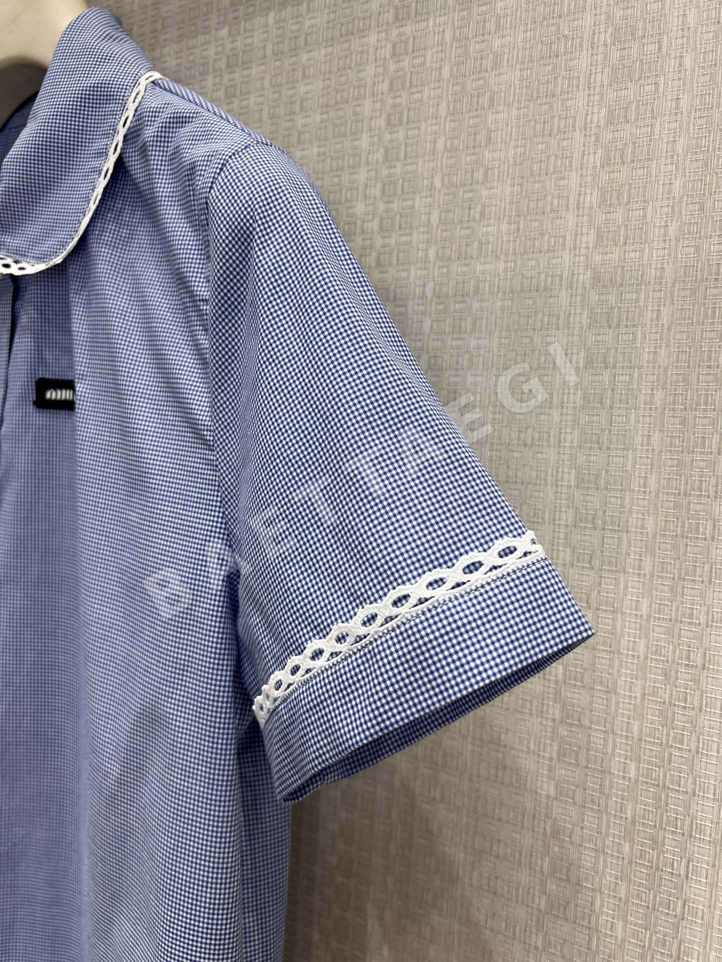 미우미우 블루 체크 피터팬 카라 반팔 셔츠 상세 이미지 6